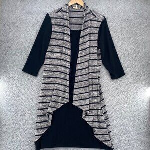 Haani Dress Womens 1X Plus Gray Black Combination Striped Sweater Layered Knit